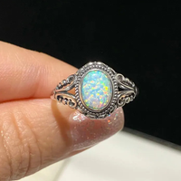 Vintage Bohemian Style Silver Plated Opal Ring