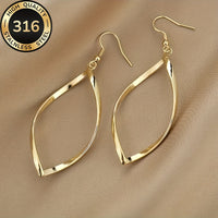 Twisted Sculpted Oval Silver Drop Earrings