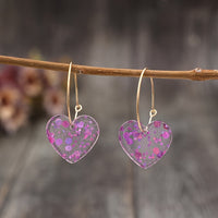 Vintage Style Resin Glitter Heart Pendant Earrings