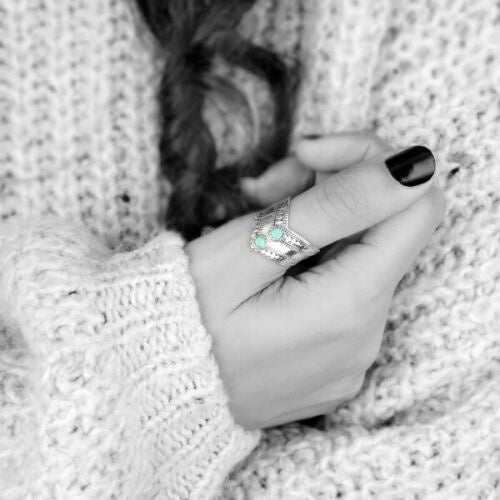 Vintage Bohemian Turquoise Statement Band Ring