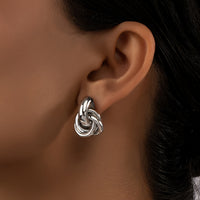 Elegant Silver Plated Geometric Interlocking Hoop Earrings