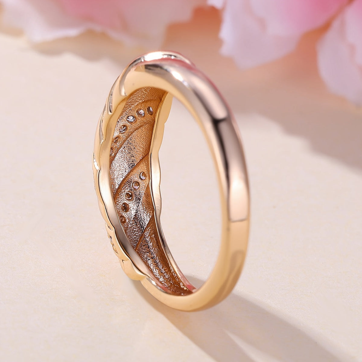 Elegant Zirconia Inlaid Twisted Design Gold Plated Ring