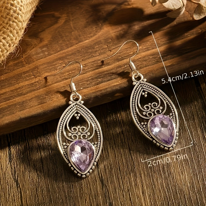 Vintage Teardrop Artificial Crystal Filigree Dangle Earrings