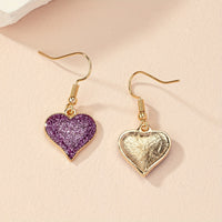 Elegant Purple Glitter Heart Dangle Earrings