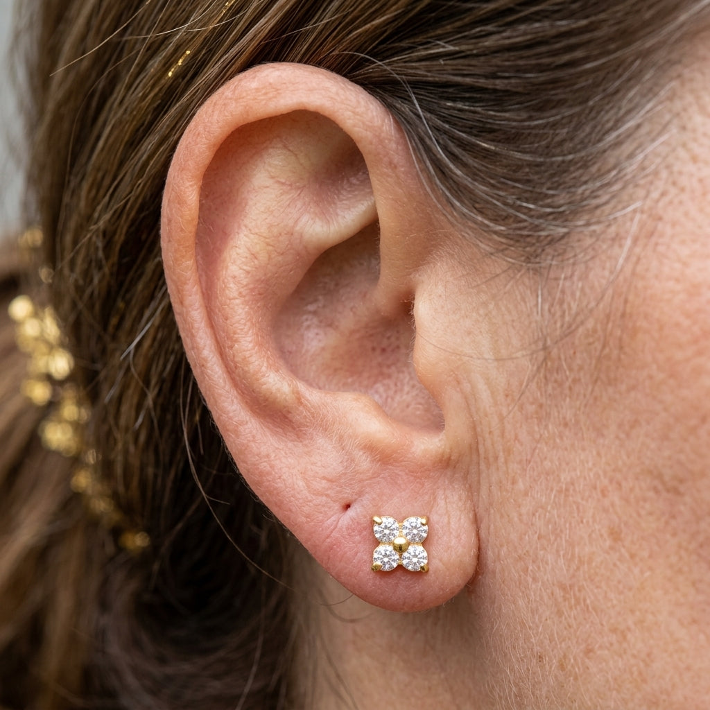 Floral Cubic Zirconia Stainless Steel Stud Earrings