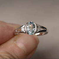 Elegant Silver Plated Oval Light Blue Stone Ring