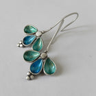 Vintage Blue Enamel Floral Silver Plated Artisan Earrings