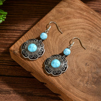 Vintage Boho Faux Turquoise Flower Drop Earrings
