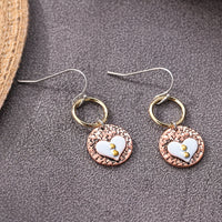 Rustic Textured Mixed Metal Circle Heart Dangle Earrings