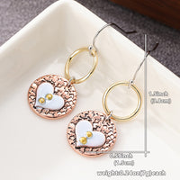 Rustic Textured Mixed Metal Circle Heart Dangle Earrings