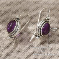 Vintage Boho Purple Gemstone Silver Plated Drop Earrings