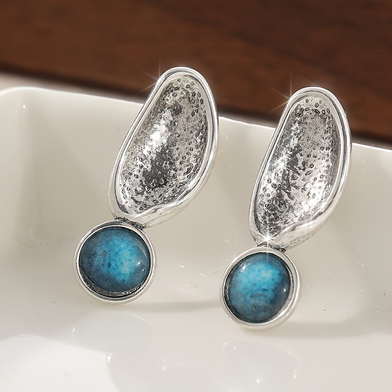 Vintage Style Silver Plated Oval Drop Earrings