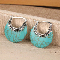 Turquoise Crescent Silver Plated Hoop Earrings
