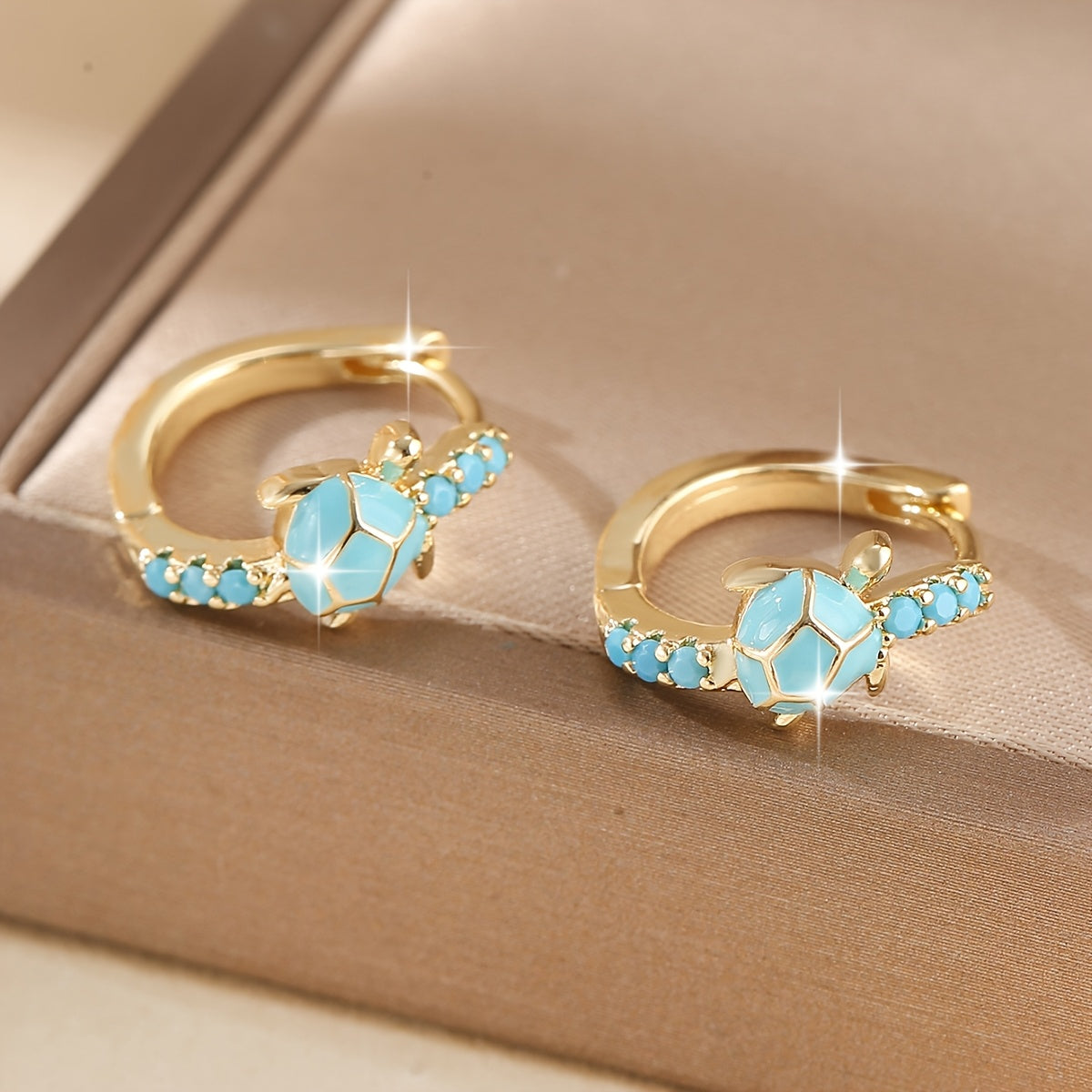 Vintage Turquoise Turtle Round Hoop Earrings