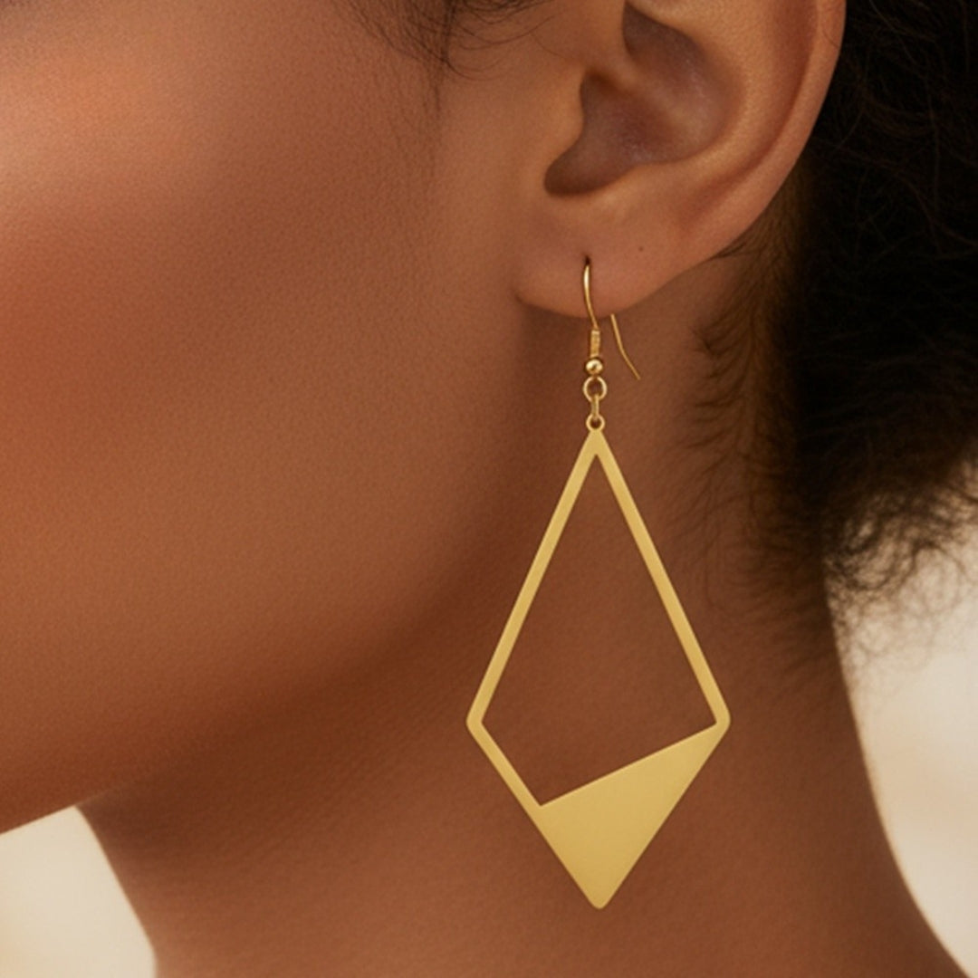 Gold-Plated Geometric Stainless Steel Pendant Earrings