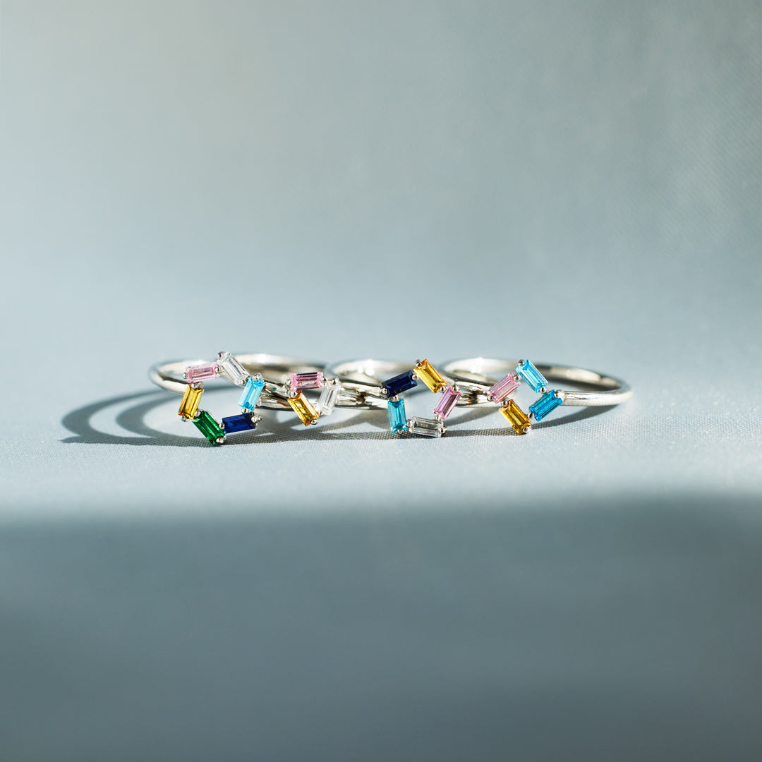 Personalized Baguette Birthstones Ring