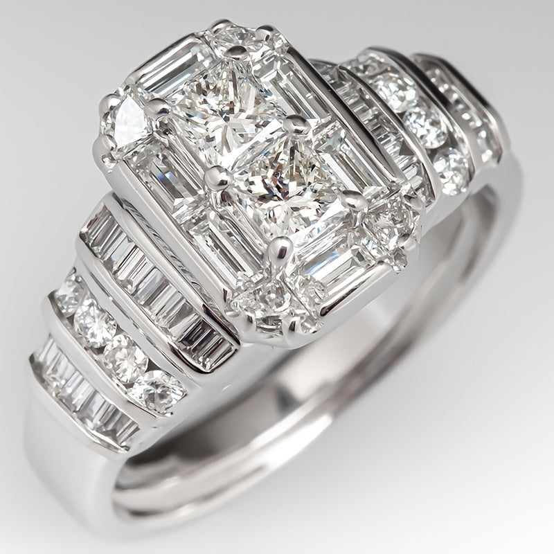 Elegant Silver Plated Bridal Style Square Zirconia Ring