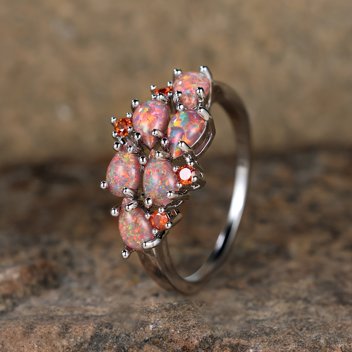 Classic Green Water Drop Opal Cluster Ring