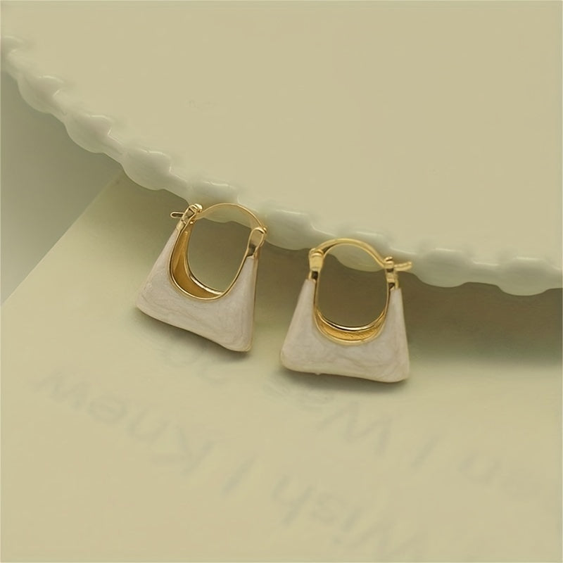 Elegant Retro Style Handbag Design Enamel Hoop Earrings