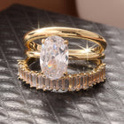 Elegant Oval Cut Zirconia Engagement Stacked Ring Set