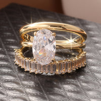 Elegant Oval Cut Zirconia Engagement Stacked Ring Set