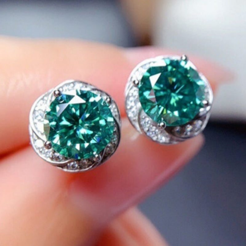 Elegant Sparkling Inlay Green Zirconia Flower Stud Earrings
