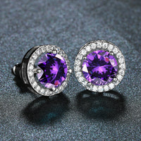 Retro Style Round Cubic Purple Zirconia Stud Earrings