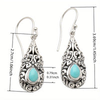 Vintage Teardrop Turquoise Silver Plated Drop Earrings