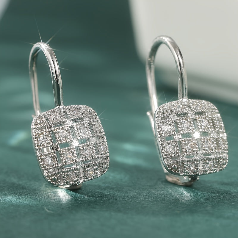 Classic White Zirconia Hook Shaped Hoops Earrings