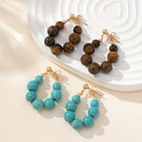 Boho Natural Stone Beaded Gold Plated Hoop Earrings