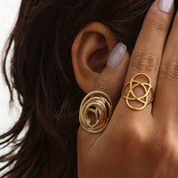 Minimal Design Wave-Style Gold Adjustable Ring Set