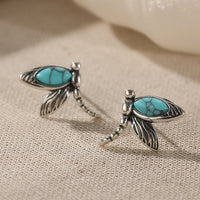Vintage Turquoise Dragonfly Silver Plated Stud Earrings