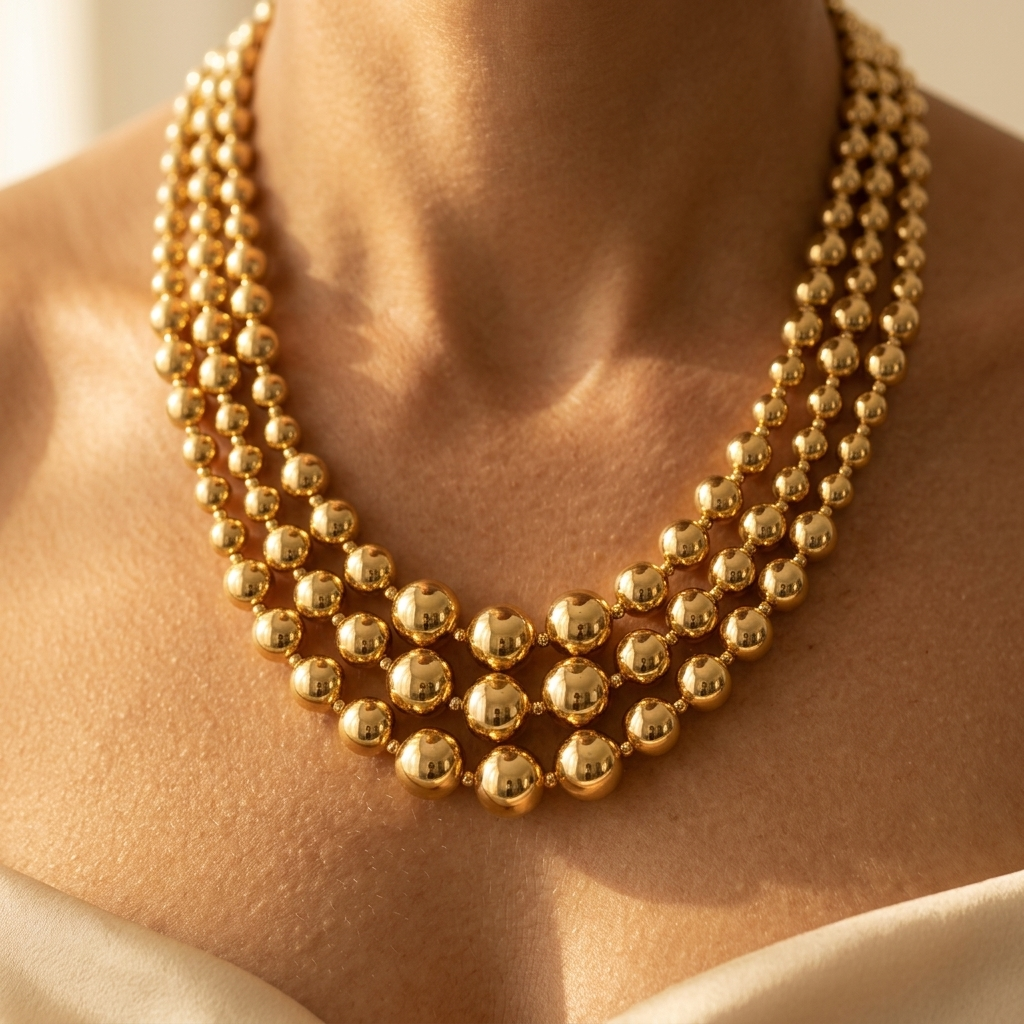 Chunky Golden Bead Layered Statement Necklace