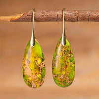 Elegant Natural Stone Grass Green Teardrop Earrings