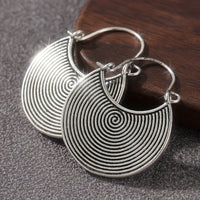 Bohemian Spiral Oxidized Dark Disc Silver Plated Earrings