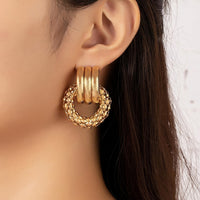 Elegant Circle Design Gold-Tone Geometric Earrings