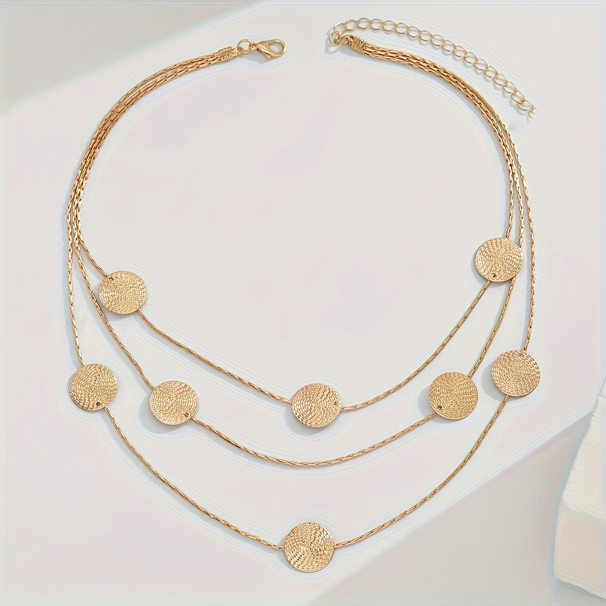 Geometric Spiral Textured Gold Multi-Disc Layered Necklace
