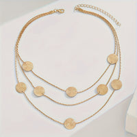 Geometric Spiral Textured Gold Multi-Disc Layered Necklace