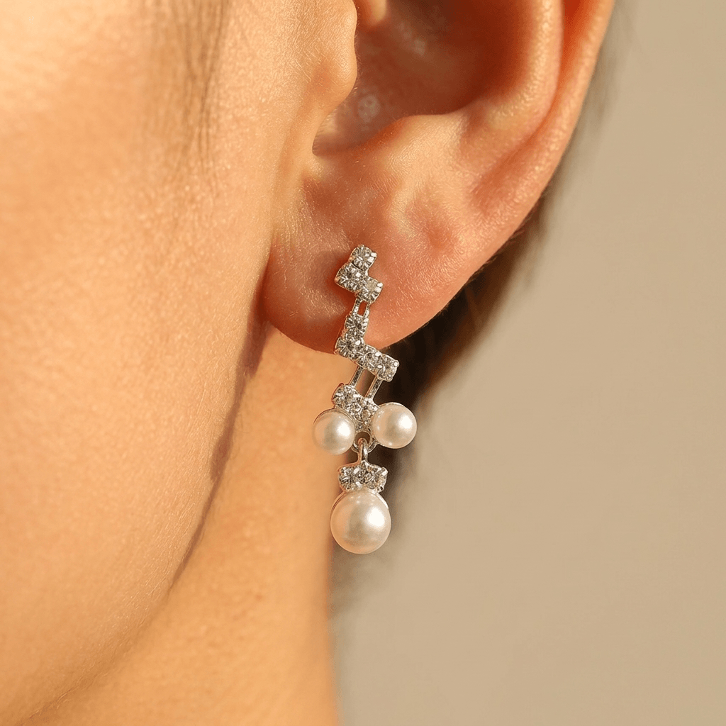 Pearl Geometric Necklace Bracelet Earrings Jewelry Set