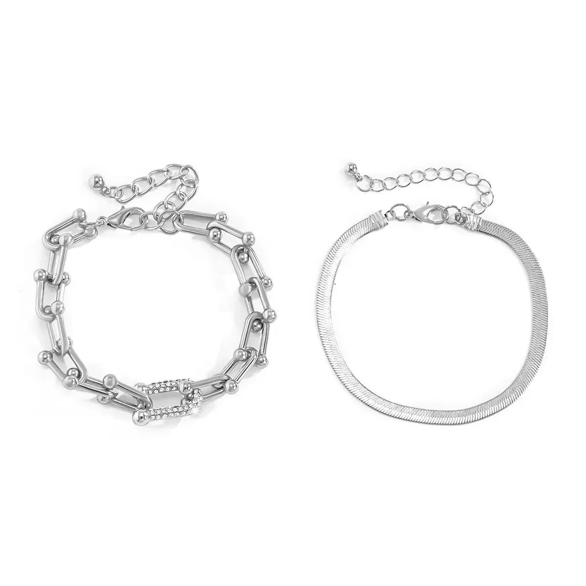 2pc Statement Chain Lock & Herringbone Bracelet