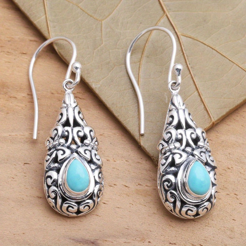 Vintage Teardrop Turquoise Silver Plated Drop Earrings