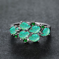 Classic Green Water Drop Opal Cluster Ring