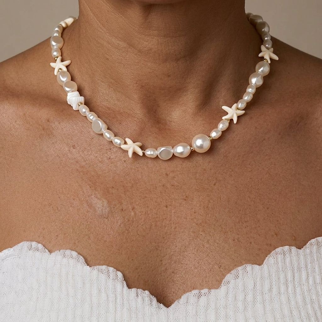 Coastal Turquoise Pearl Layered Chain Necklace