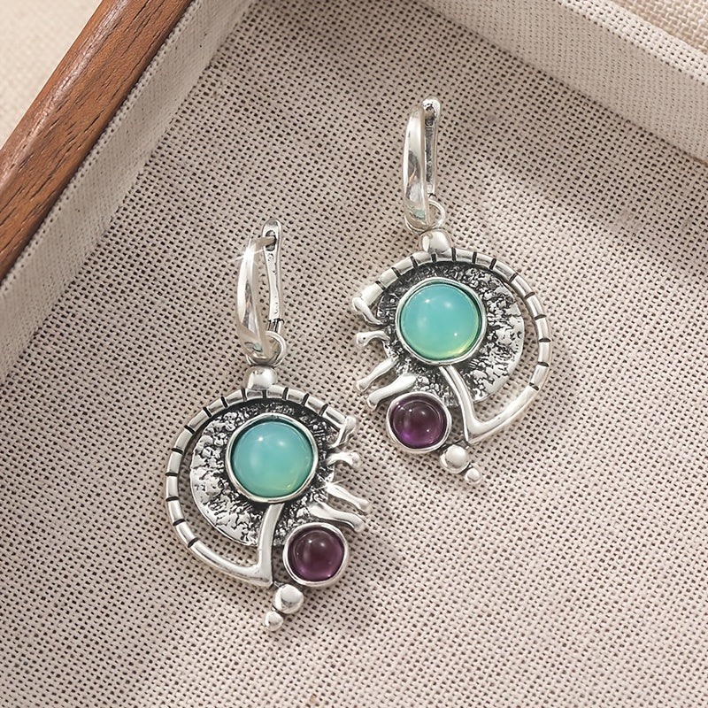 Bohemian Green Zirconia & SilverPlated Artisan Drop Earrings