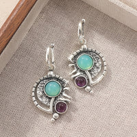 Bohemian Green Zirconia & SilverPlated Artisan Drop Earrings