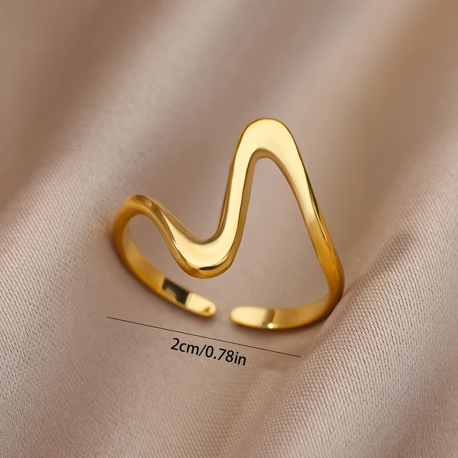 Minimal Design Wave-Style Gold Adjustable Ring Set