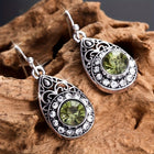 Retro Ethnic Style Water Droplet Green Zirconia Pendant Earrings