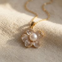 French Enamel Zirconia Flower Pendant Necklace