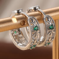 Vintage Retro Hollowed Carved Design Green Zirconia Earring