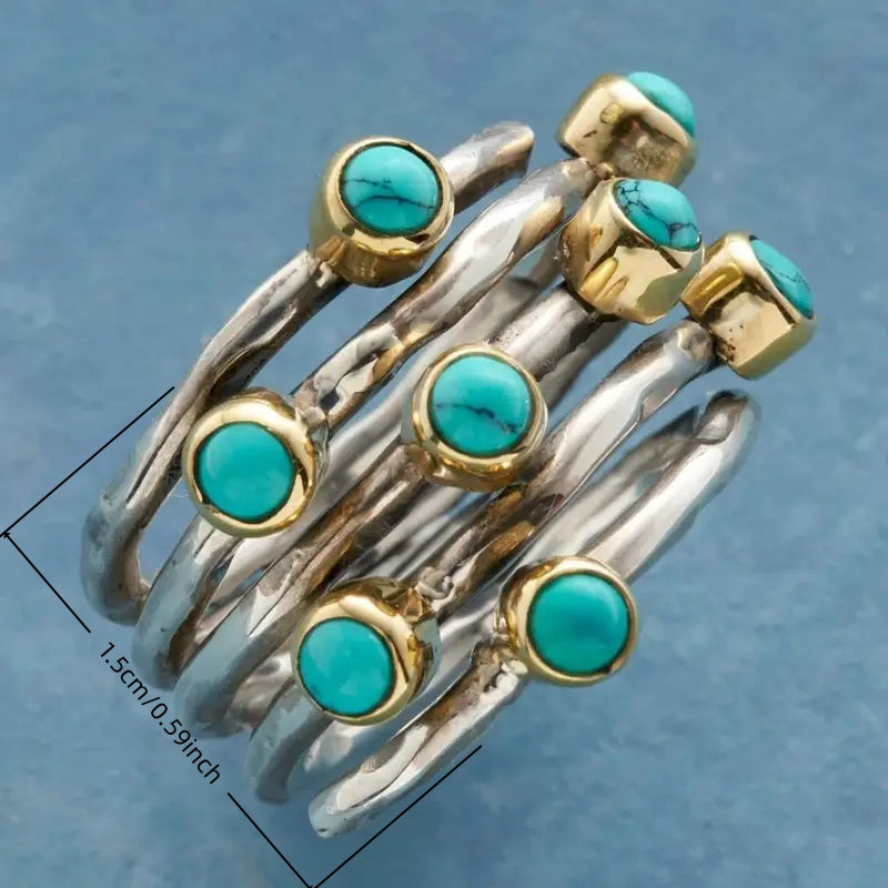Mixed Metal Spiral Turquoise Stack Ring